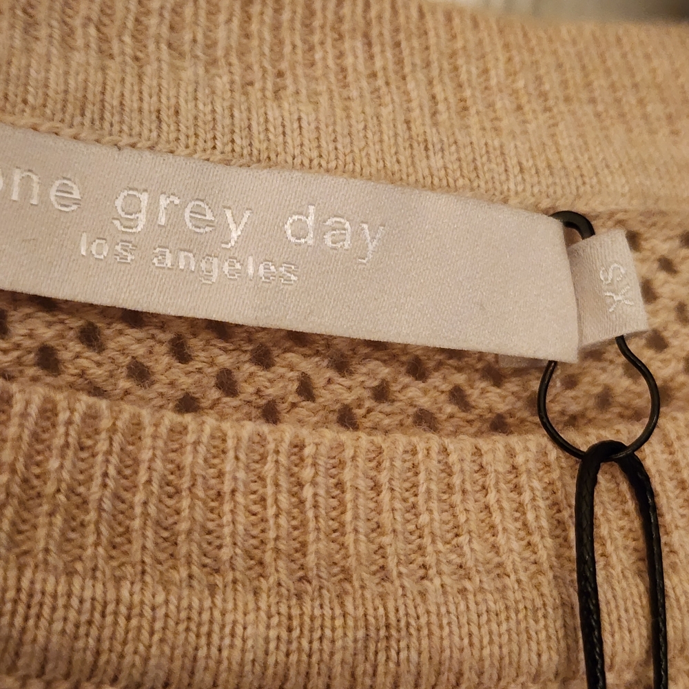One Grey Day Pullover Open Knit Crewneck Sweater In Tan Size XS - Picture 12 of 12
